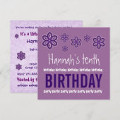 10th Birthday Purple Flowers Custom Name W686 Kaart (Voorkant / Achterkant)