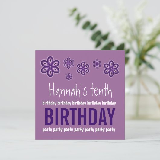 10th Birthday Purple Flowers Custom Name W686 Kaart (Staand voorkant)