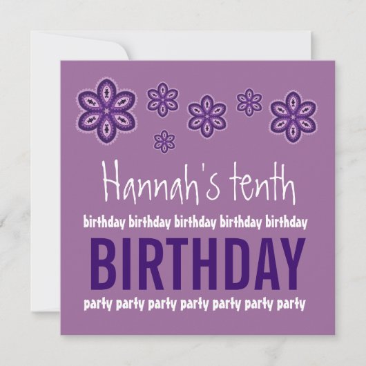 10th Birthday Purple Flowers Custom Name W686 Kaart (Voorkant)