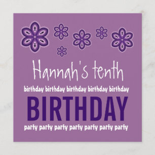 10th Birthday Purple Flowers Custom Name W686 Kaart