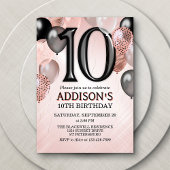 10th Birthday Roos Gouden Ballonnen Invitation Kaart