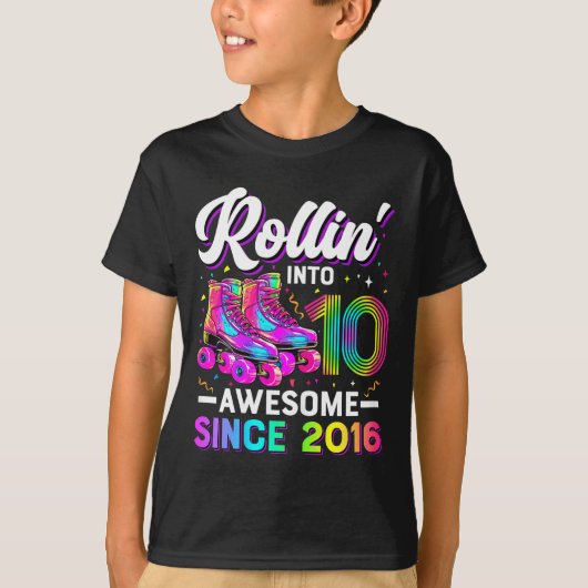 10th Birthday Shirt Girl 10 Year Old Roller Skate (Voorkant)
