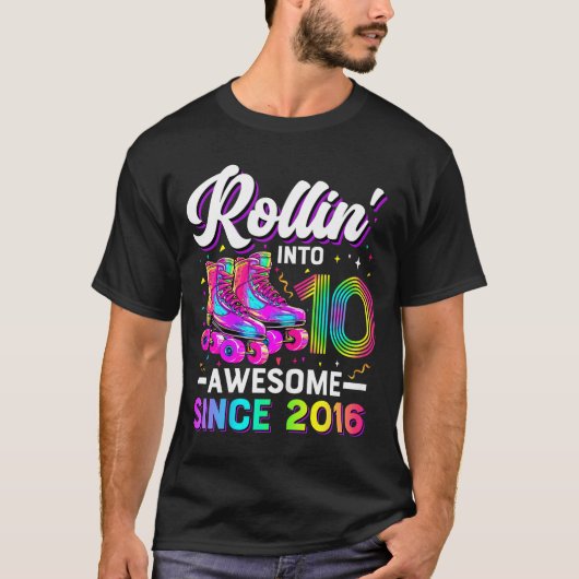 10th Birthday Shirt Girl 10 Year Old Roller Skate  (Voorkant)