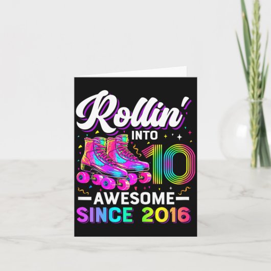 10th Birthday Shirt Girl 10 Year Old Roller Skate  Kaart (Voorkant)
