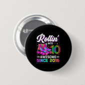 10th Birthday Shirt Girl 10 Year Old Roller Skate Ronde Button 5,7 Cm (Voorkant /achterkant)