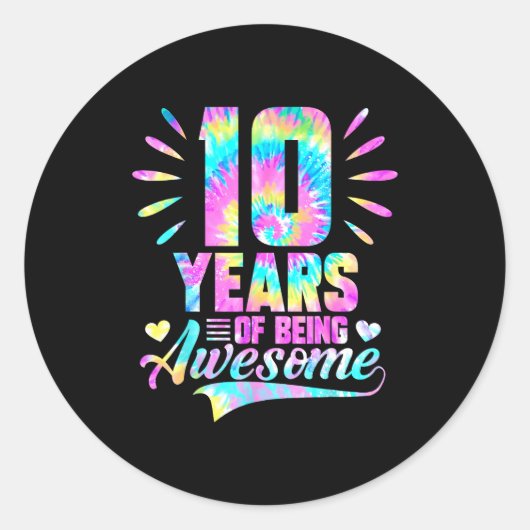 10th Birthday Tie-dye 10 Year Of Being Awesome  Ronde Sticker (Voorkant)