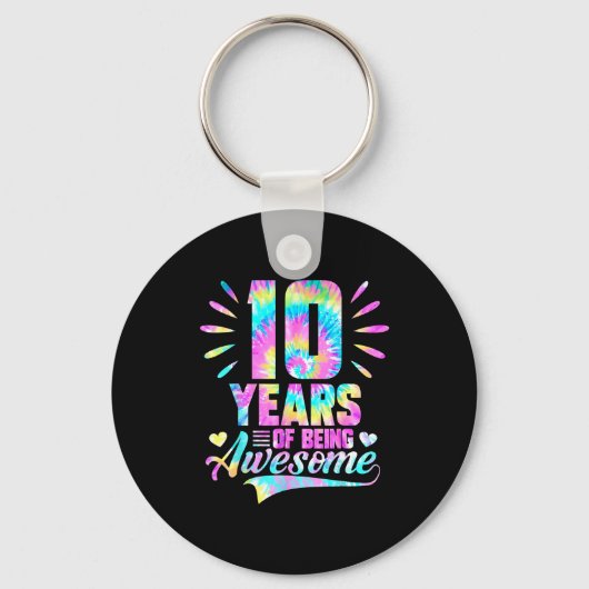 10th Birthday Tie-dye 10 Year Of Being Awesome Sleutelhanger (Voorkant)