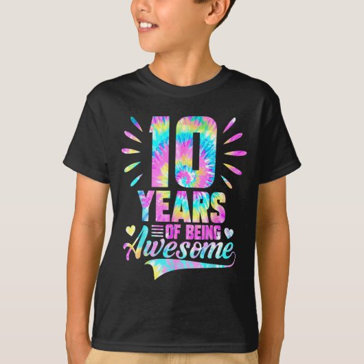 10th Birthday Tie-dye 10 Year Of Being Awesome T-shirt (Voorkant)