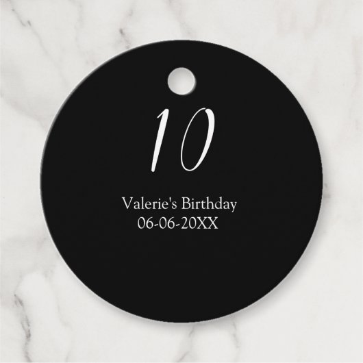 10th birthday white black name date calligraphy  bedankjes labels (Voorkant)