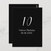 10th birthday white black name date calligraphy  briefkaart (Voorkant / Achterkant)