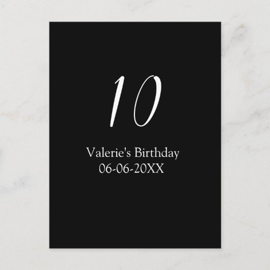 10th birthday white black name date calligraphy  briefkaart (Voorkant)