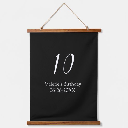 10th birthday white black name date calligraphy  hangend wandkleed (Voorkant)