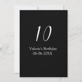 10th birthday white black name date calligraphy kaart (Achterkant)