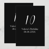 10th birthday white black name date calligraphy kaart (Voorkant / Achterkant)