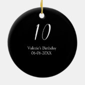10th birthday white black name date calligraphy  keramisch ornament (Achterkant)