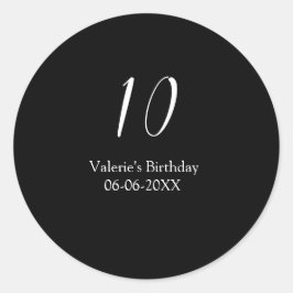10th birthday white black name date calligraphy  ronde sticker