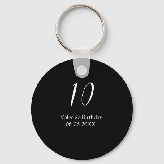 10th birthday white black name date calligraphy  sleutelhanger (Voorkant)