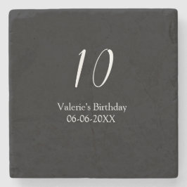 10th birthday white black name date calligraphy  stenen onderzetter
