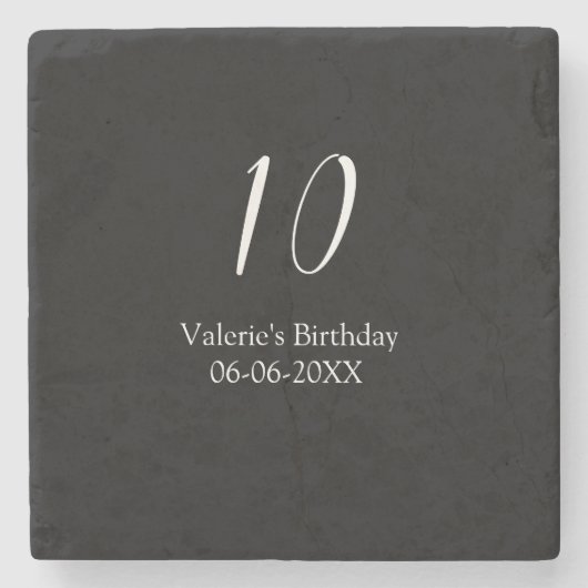 10th birthday white black name date calligraphy stenen onderzetter (Voorkant)