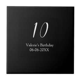 10th birthday white black name date calligraphy  tegeltje