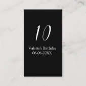10th birthday white black name date calligraphy visitekaartje (Achterkant)