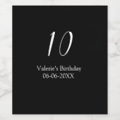 10th birthday white black name date calligraphy  wijn etiket (Enkel label)