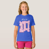 10th Birthday Zebra PINK Hearts Custom Name 6 T-shirt (Voorkant volledig)
