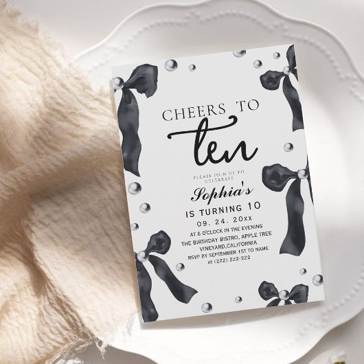 10th Black Bow Birthday Party Kaart