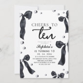 10th Black Bow Birthday Party Kaart (Voorkant)