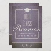 10th Class Reunion Elegant Script Paarse Zwart Kaart (Voorkant / Achterkant)
