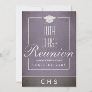 10th Class Reunion Elegant Script Paarse Zwart Kaart