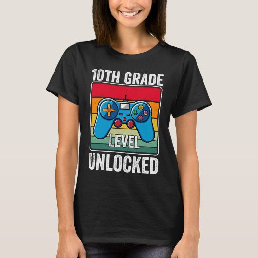 10th Grade Level Unlocked Video Game Back to Schoo T-shirt (Voorkant)