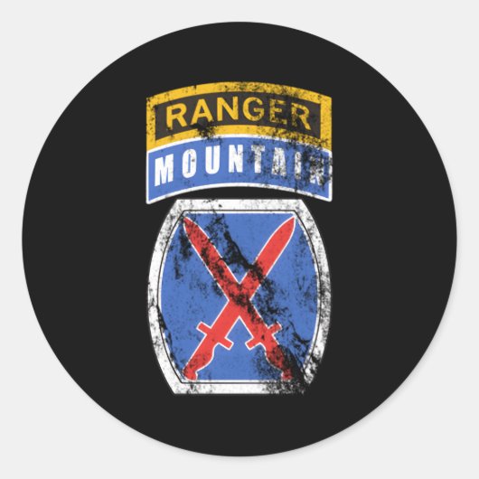 10th Mountain MTN Division Patch met Ranger Tab D Ronde Sticker (Voorkant)