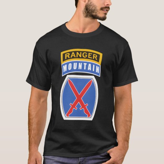 10th Mountain MTN Division Patch met Ranger Tab T-shirt (Voorkant)