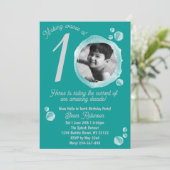 10th Ocean Teal Bubble Birthday Party Invitation Kaart (Staand voorkant)