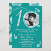 10th Ocean Teal Bubble Birthday Party Invitation Kaart (Voorkant / Achterkant)