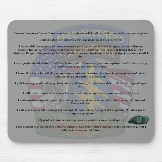 10th Special Forces Creed Fort Carson Veterans Mo Muismat (Voorkant)