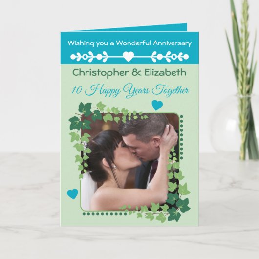 10th Tin Jubileum foto groen azuur Kaart (Voorkant)