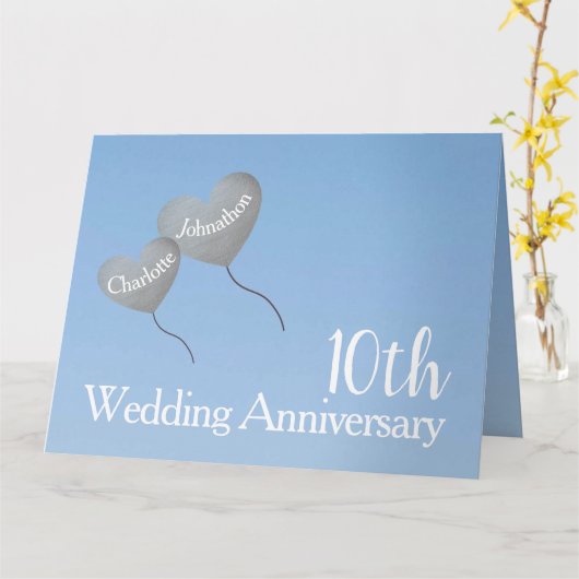 10th Tin Wedding Anniversary Ballon Kaart (Gele Bloem)