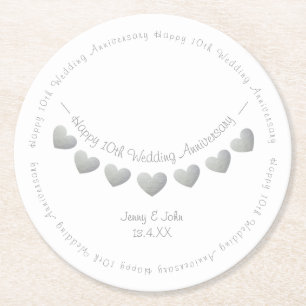 10th Tin Wedding Anniversary Bunting Ronde Kartonnen Onderzetter