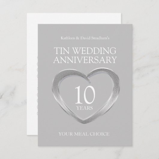 10th Tin Wedding Anniversary RSVP Maaltijdkeuze Informatiekaartje (Voorkant / Achterkant)