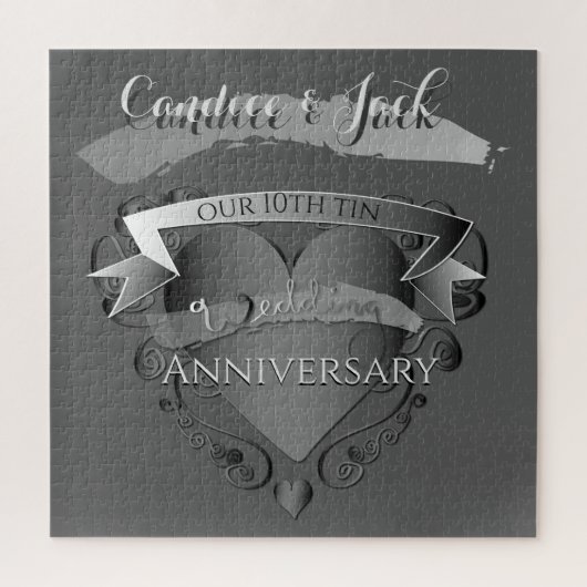 "10th Tin Wedding Jubileum"Aangepaste namen Legpuzzel (Verticaal)