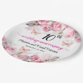 10th Tin Wedding Jubileum Blush Rozen Papieren Bordje (Gekanteld)