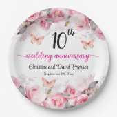 10th Tin Wedding Jubileum Blush Rozen Papieren Bordje (Voorkant)