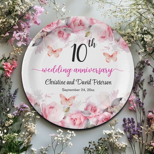 10th Tin Wedding Jubileum Blush Rozen Papieren Bordje