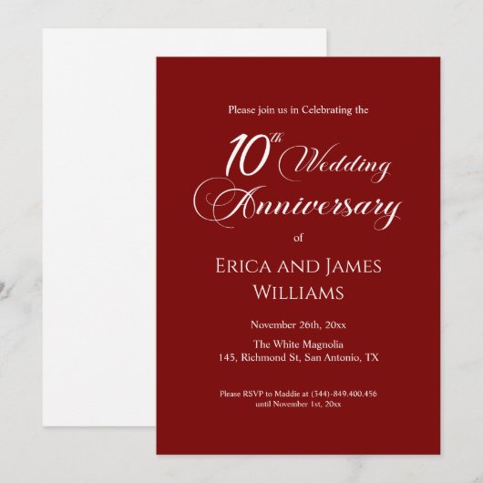10th Tin Wedding Jubileum Elegant Script Kaart (Voorkant / Achterkant)