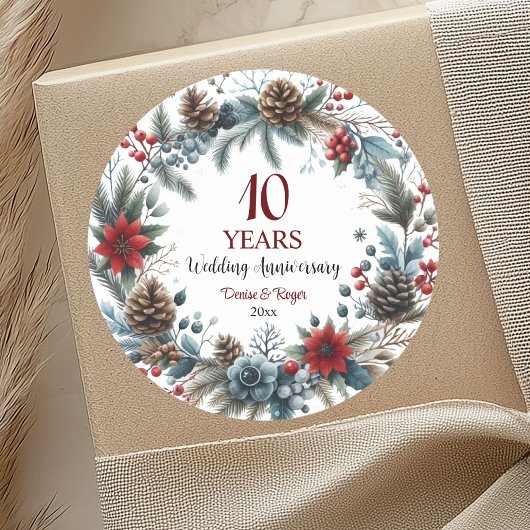 10th Tin Wedding Jubileum Elegant Winter Ronde Sticker