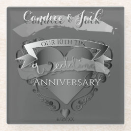 10th Tin Wedding Jubileum Heart Emblem Onderzetter