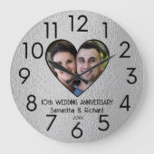 10th Tin Wedding Jubileum Paar Naam Foto Grote Klok (Voorkant)