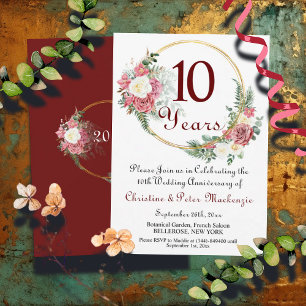 10th Tin Wedding Jubileum Rozen Goud Lijst Kaart